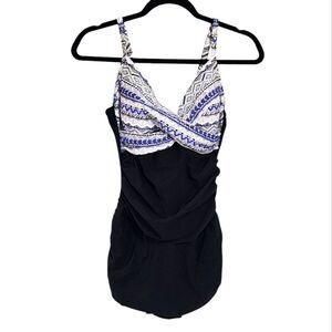 Profile By Gottex Swimsuit Swim Dress Blue White Black NWOT 12